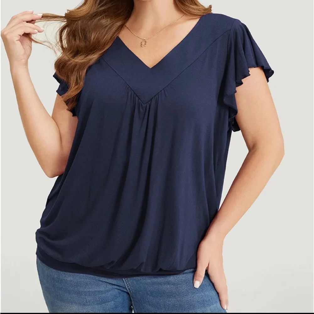 NWT! Indigo gathered V-neck ruffle sleeve top size 26 or 4X